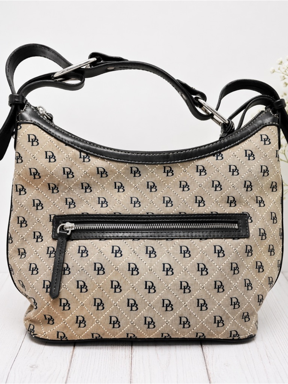 Dooney & Bourke DB Monogram Quilted Hobo Bag Black Canvas
